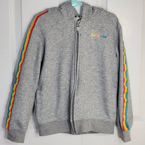 Crayola Rainbow Stripe Zip Hoodie Jacket Long Sleeve Pocket Fits 7 year old - Picture 11 of 13